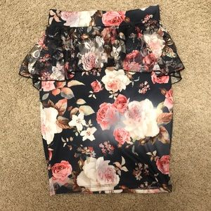Floral Peplum Pencil Skirt